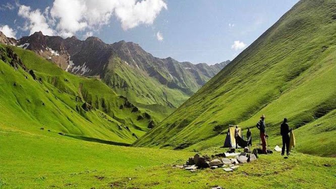 trekkers are camping at the meadows of gulmarg in this vallley