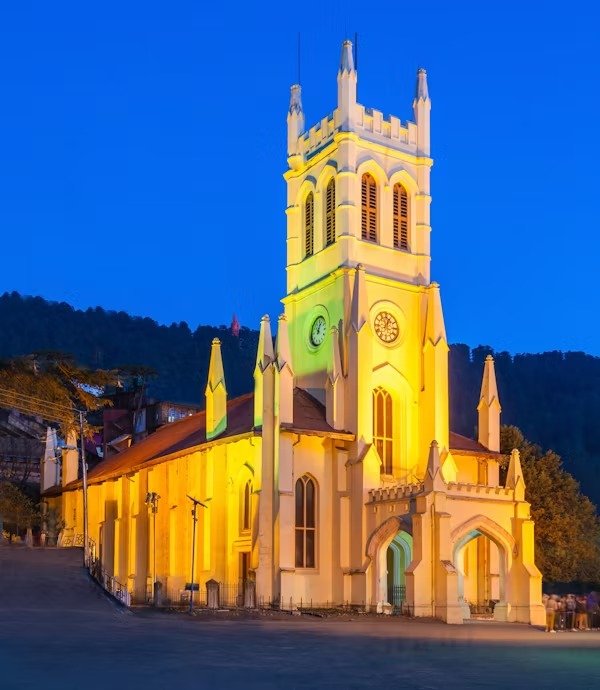 Christ Church in Shimla illuminated at dusk