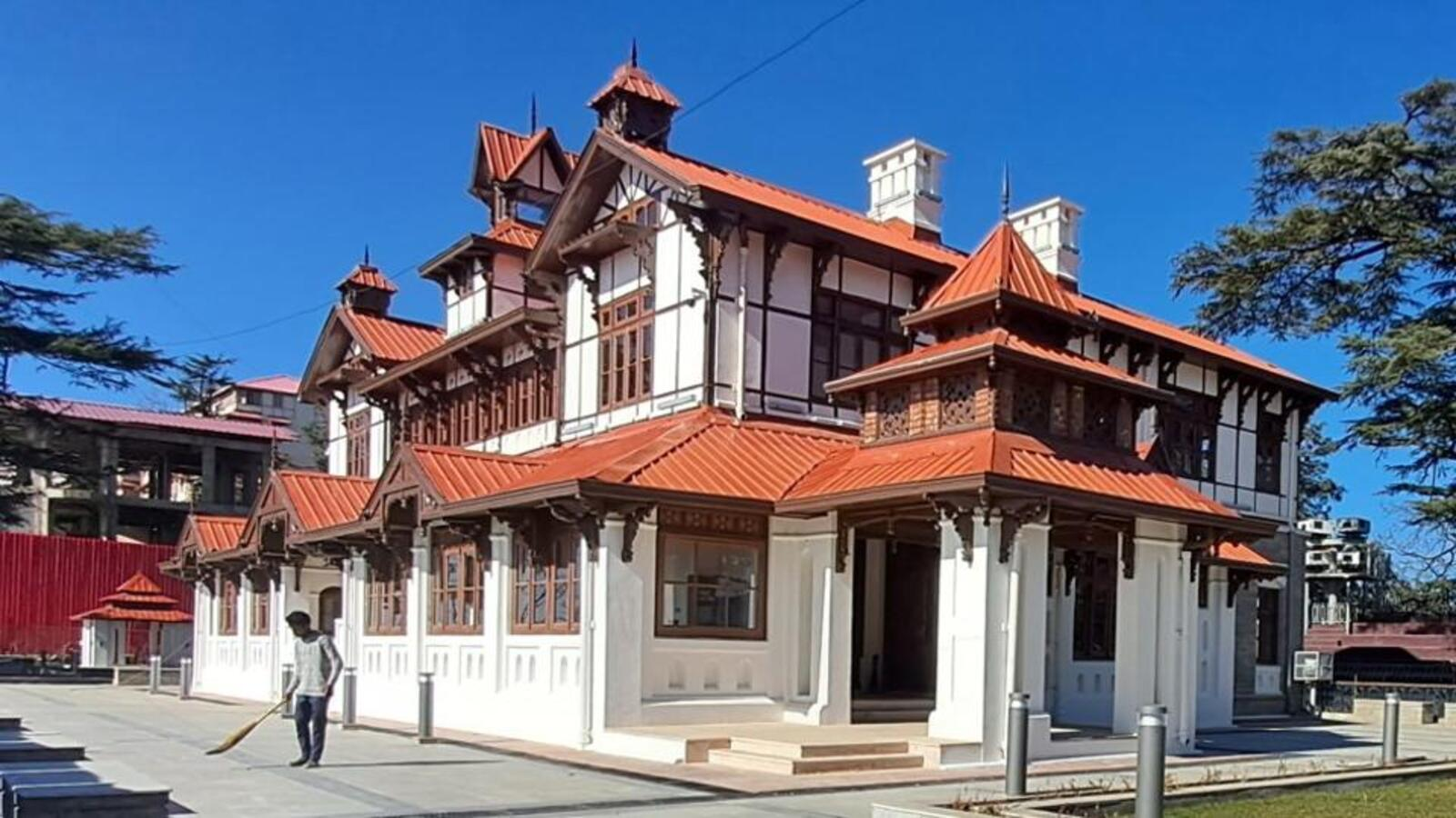 Bantony Castle with red sloping roofs and colonial architecture in Shimla