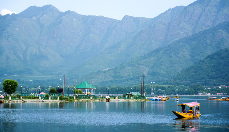 Man rowing a boat at Dal Lake in Kashmir